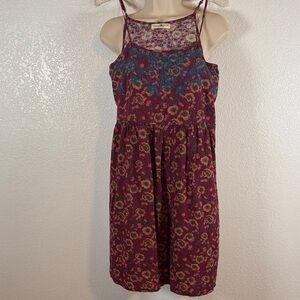 Natural Life Maroon Floral Embroidered Dress with Pockets Size XS NWT